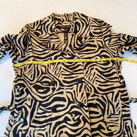 Dana Buchman Double Breasted Animal Print Tan Black Trench Coat - M - Picture 10 of 16